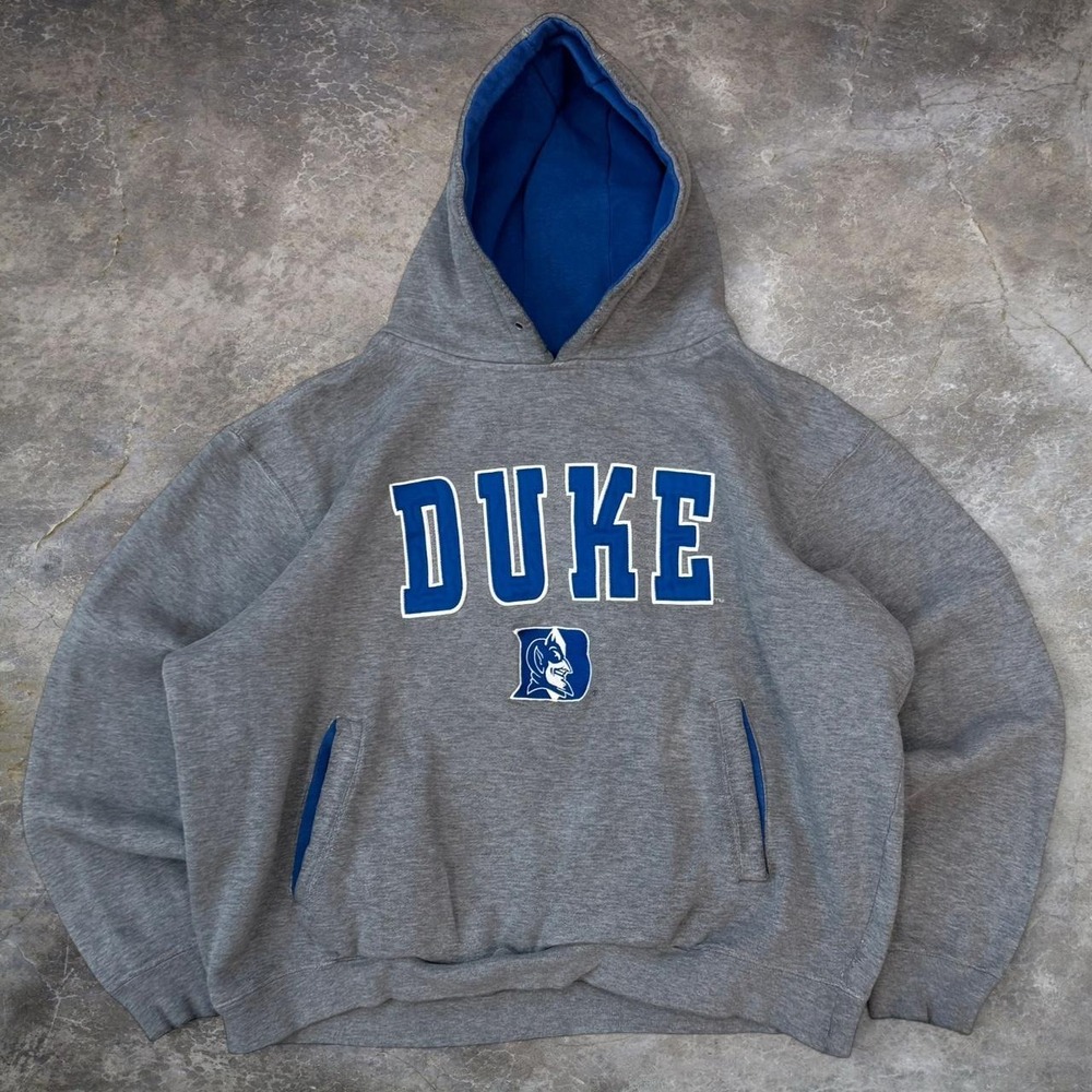 Vintage Champs Duke Blue Devils Boxy Cropped Grey Hoodie Mens Size Large 90s Y2K